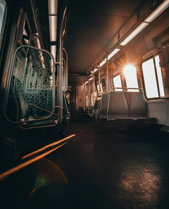 the interior of a train with several metal pieces