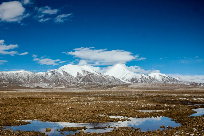 an image of snow capped mountains that are reflected in a pond