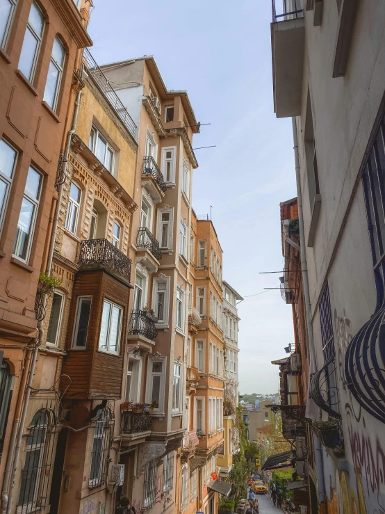 many windows on the buildings near a street