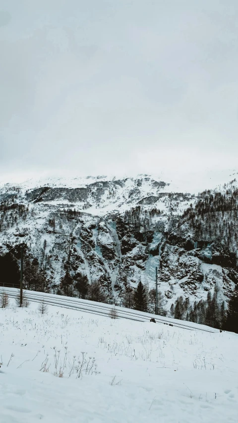 snow - covered mountain side in a wintery scene