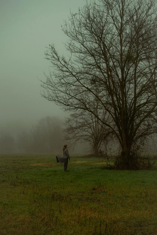 person sitting in field holding a dog next to tree