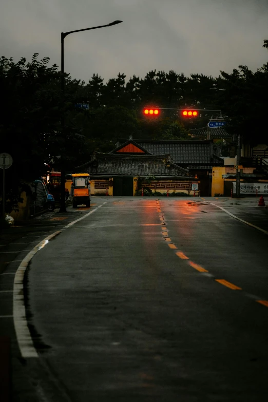 this is a city street during the evening