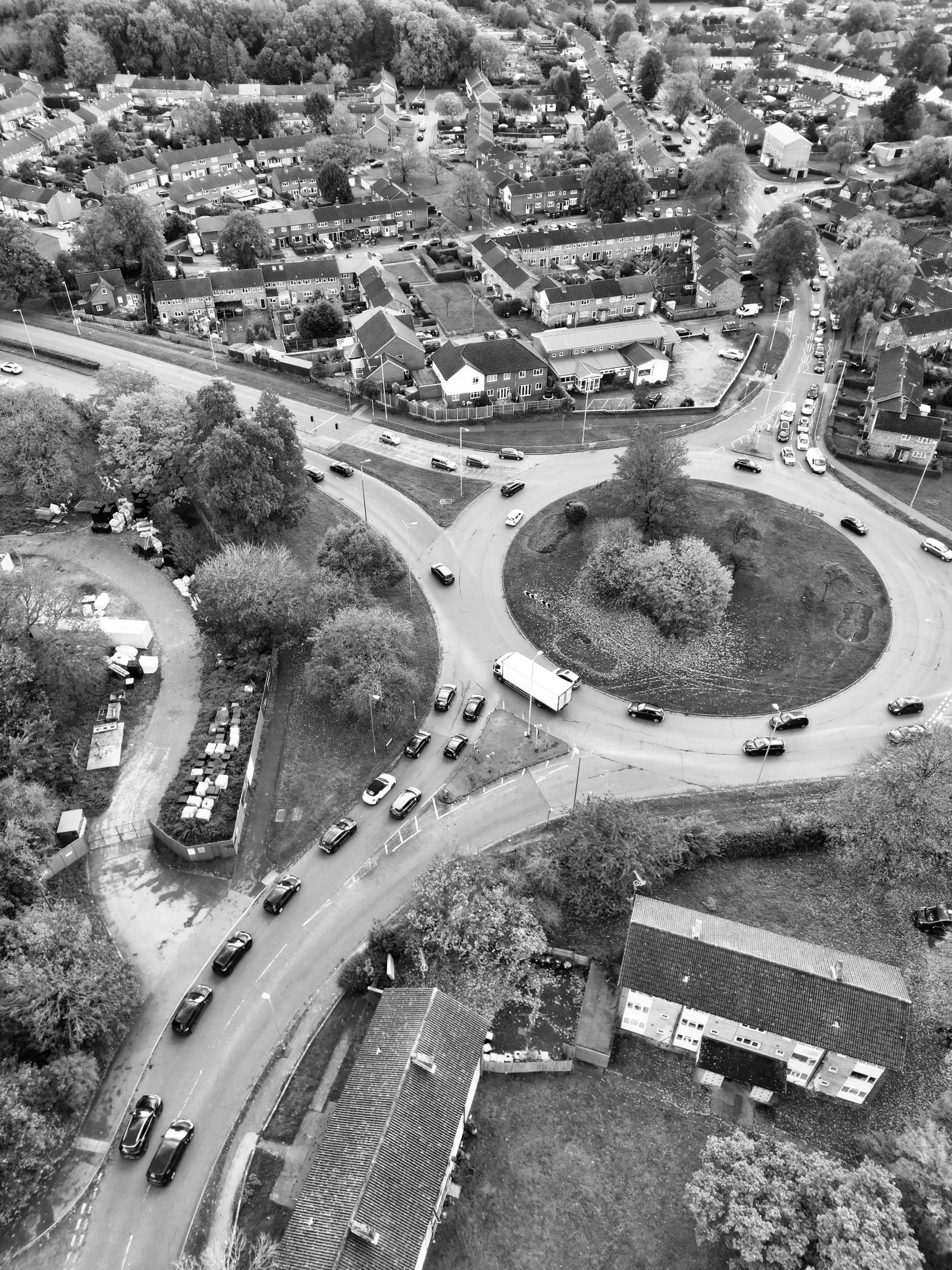 a black and white po of a big intersection