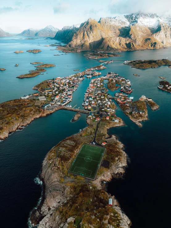 an aerial view of a town in the country side