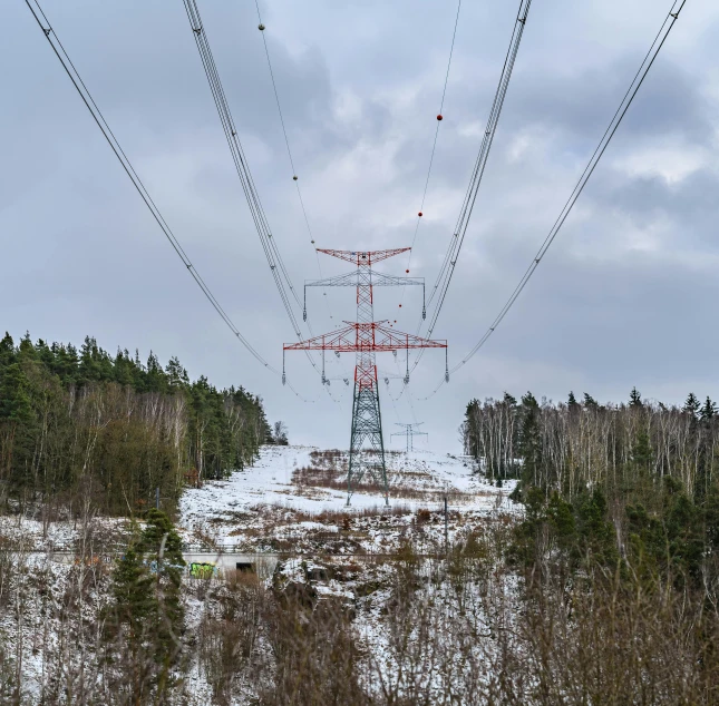 an electric line with power lines on top