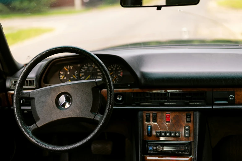 the interior of a car with an instrument