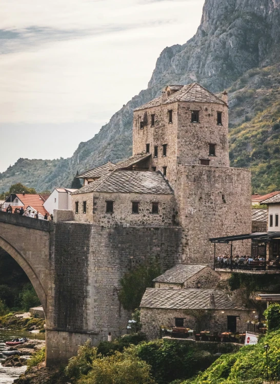 a bridge is spanning over a body of water