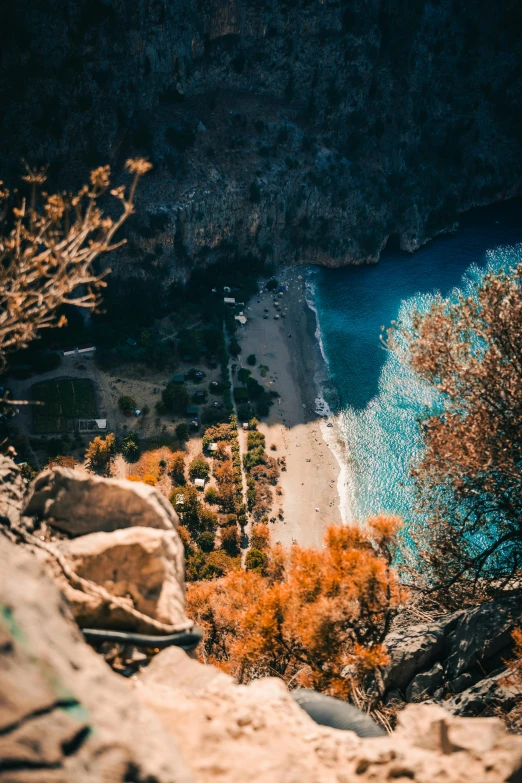 a mountain overlook looking down at a beach