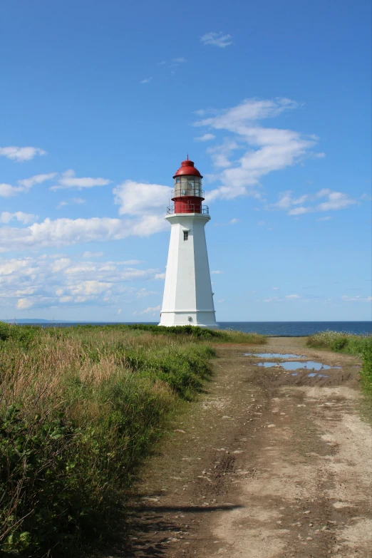 a lighthouse on a rocky trail near the ocean