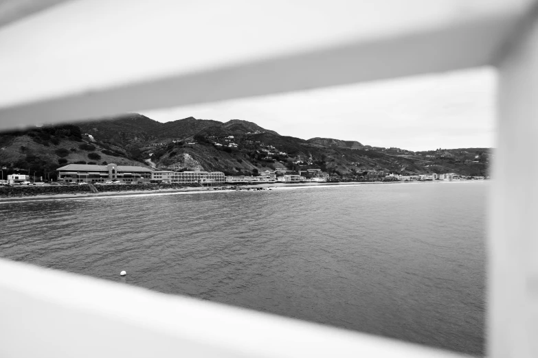 black and white pograph of a sea front area