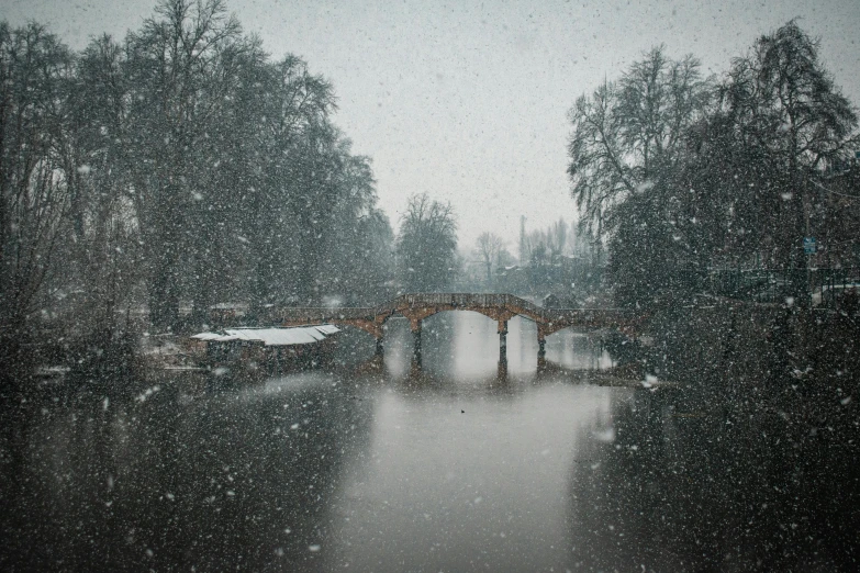 an image of people walking over water in the rain