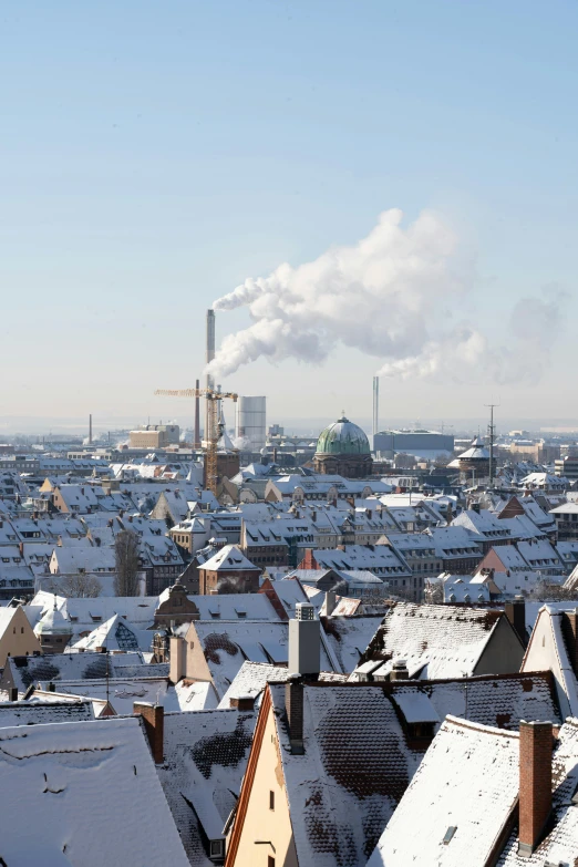 chimneys, chimneys and buildings in the snow