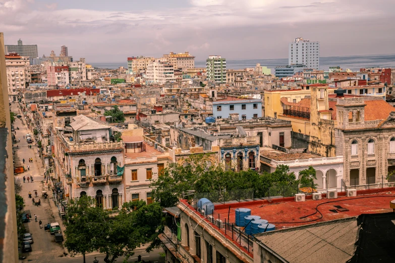 the rooftops of buildings in a large city