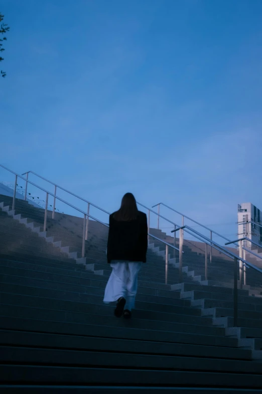 a person walking down a set of stairs