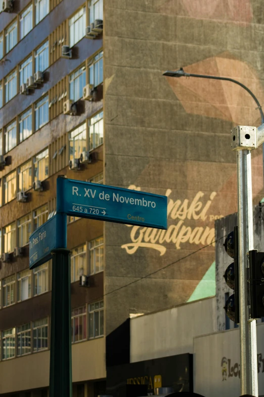 a street sign with a building in the background