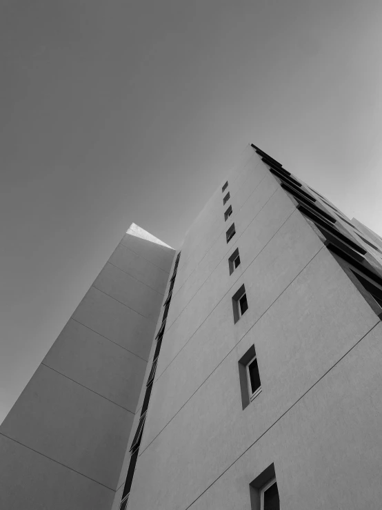 the top side of a building in black and white