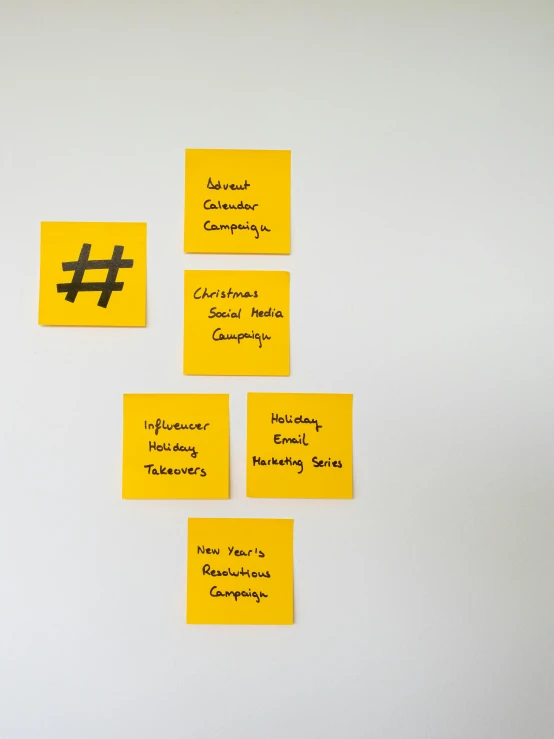 a set of five post it notes with hashs on them