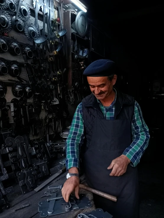 there is a man standing in front of tools