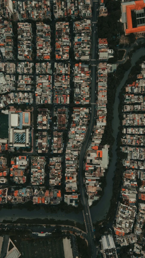 an aerial view of buildings in a residential neighborhood