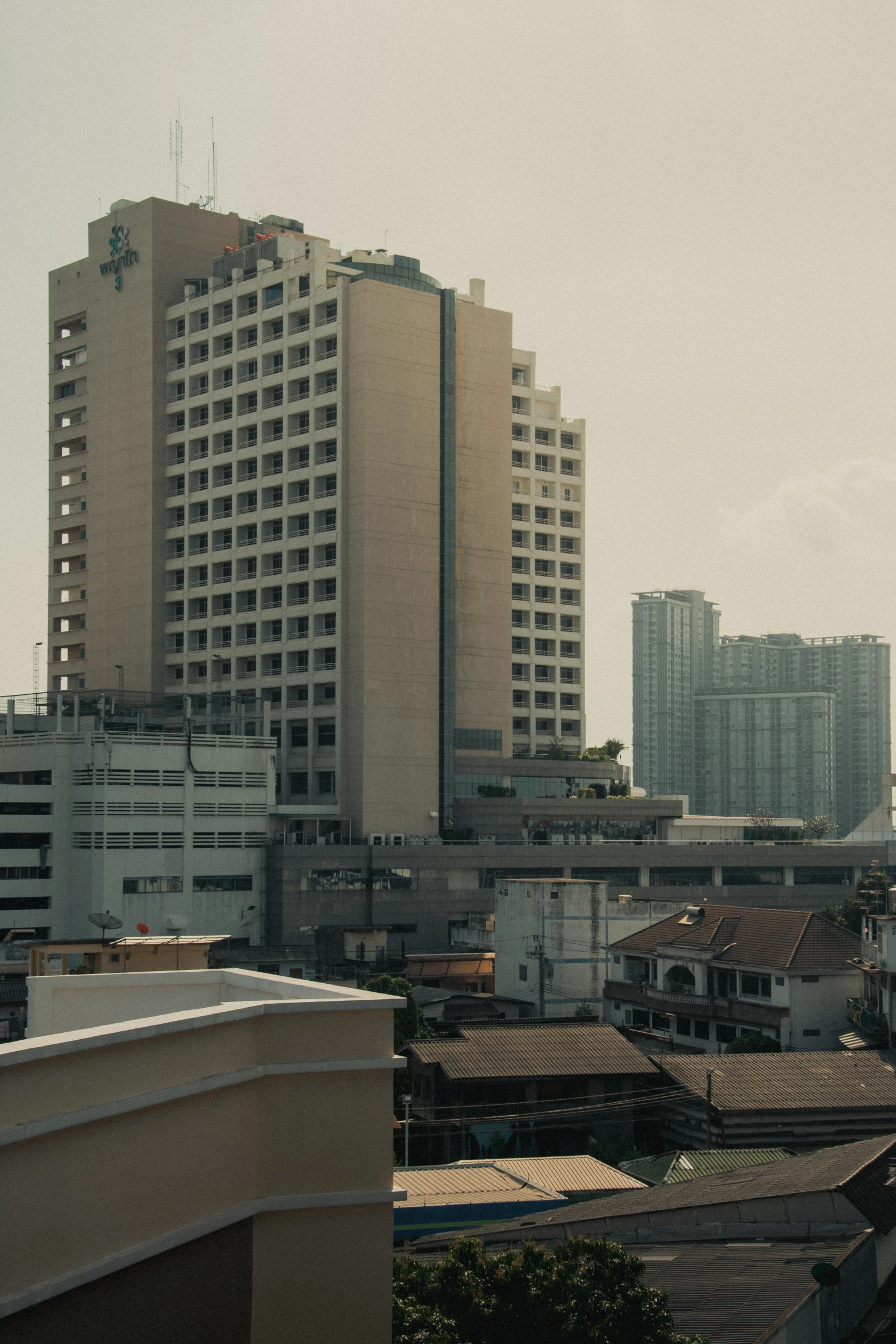 a very large city area with tall buildings and small roads