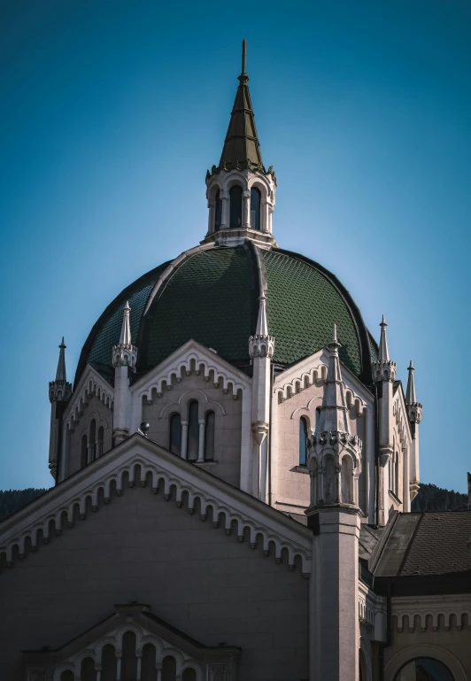 a building is shown with a steeple on top