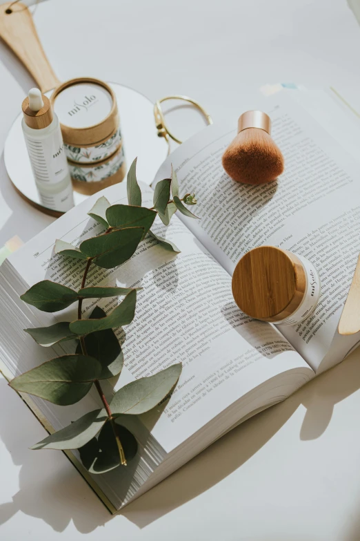 a wooden spoon sitting on top of an open book