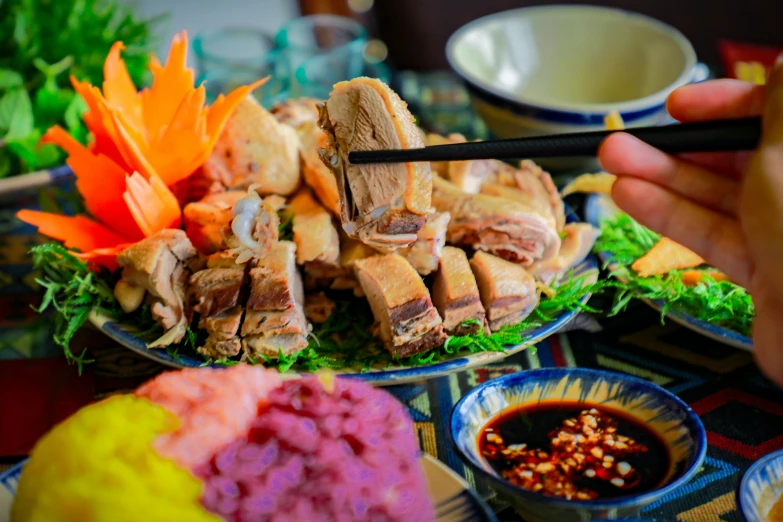 the person is eating the meal on the plate