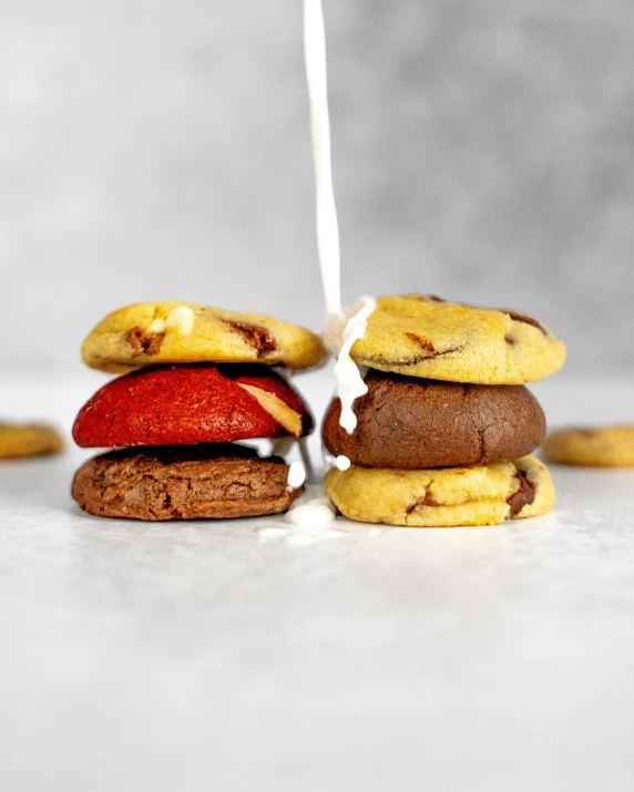 a stack of cookies and cookies on a table