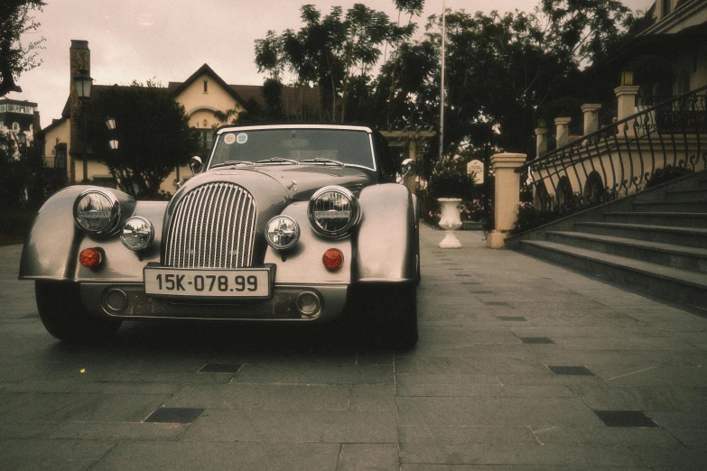 a car that is parked in front of a staircase