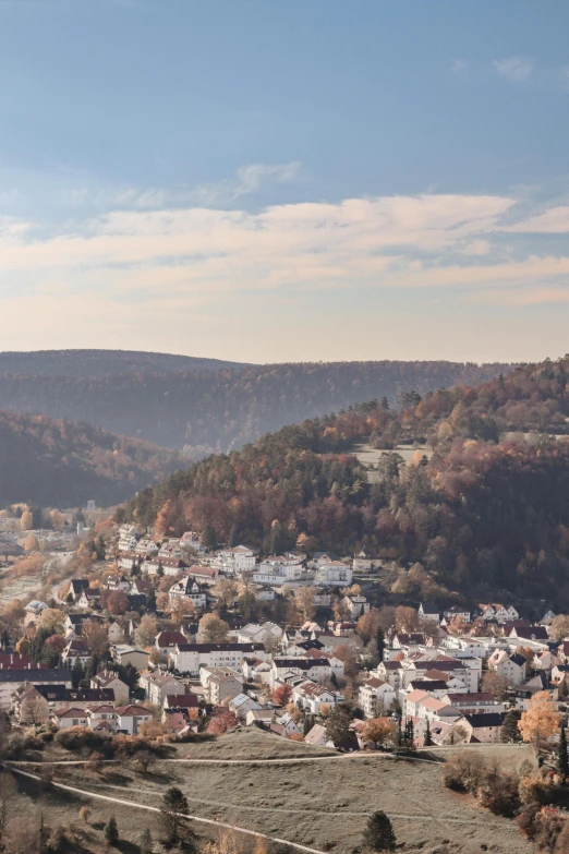 a small town surrounded by mountains on top of it