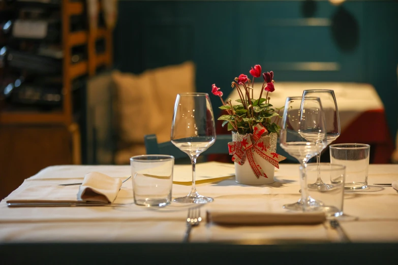 three empty glasses are sitting on the table