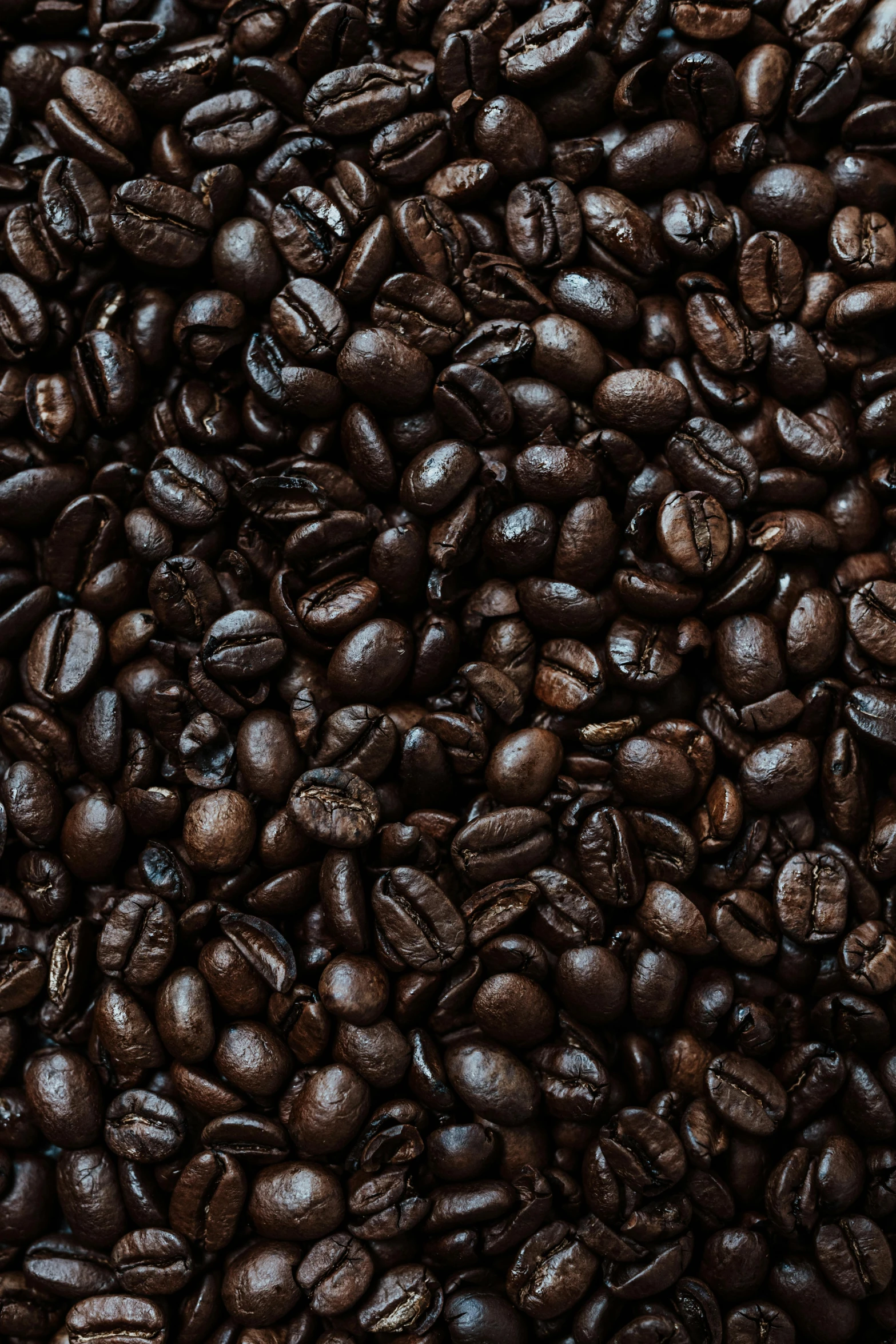 a pile of coffee beans are spread across the surface