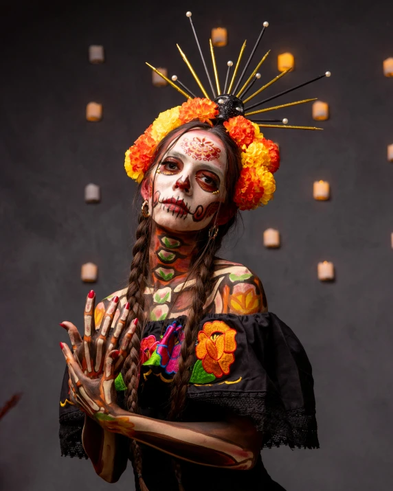 woman with makeup in day of the dead body paint