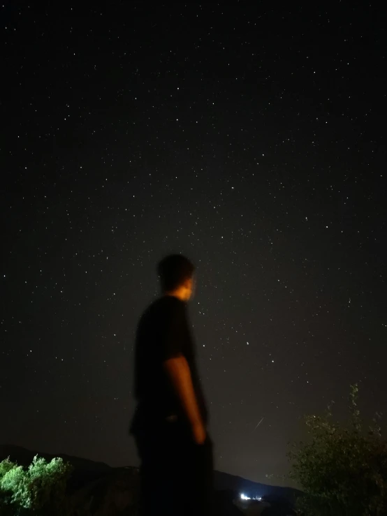 a man watching the stars in the night sky