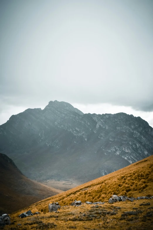 a brown mountain range has many rocks in it