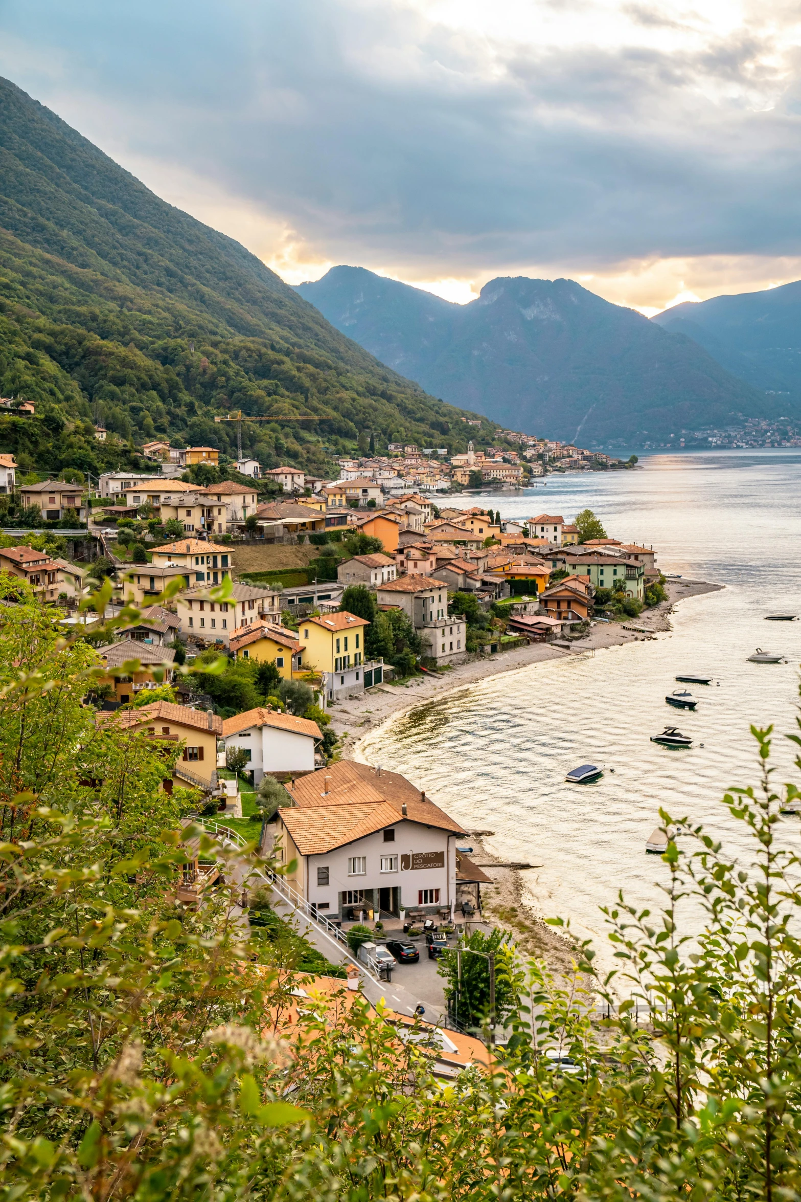 a village on the shore near the ocean