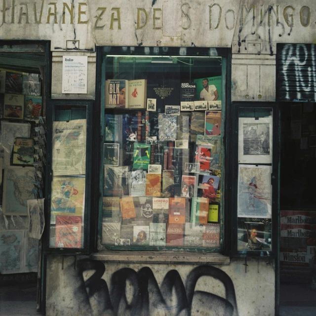 this shop window displays many small books