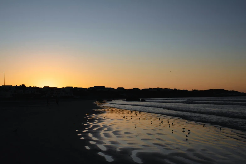 people on the beach playing at sunset or sunrise