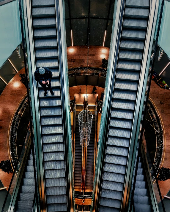 an aerial view of some escalators and the escalators