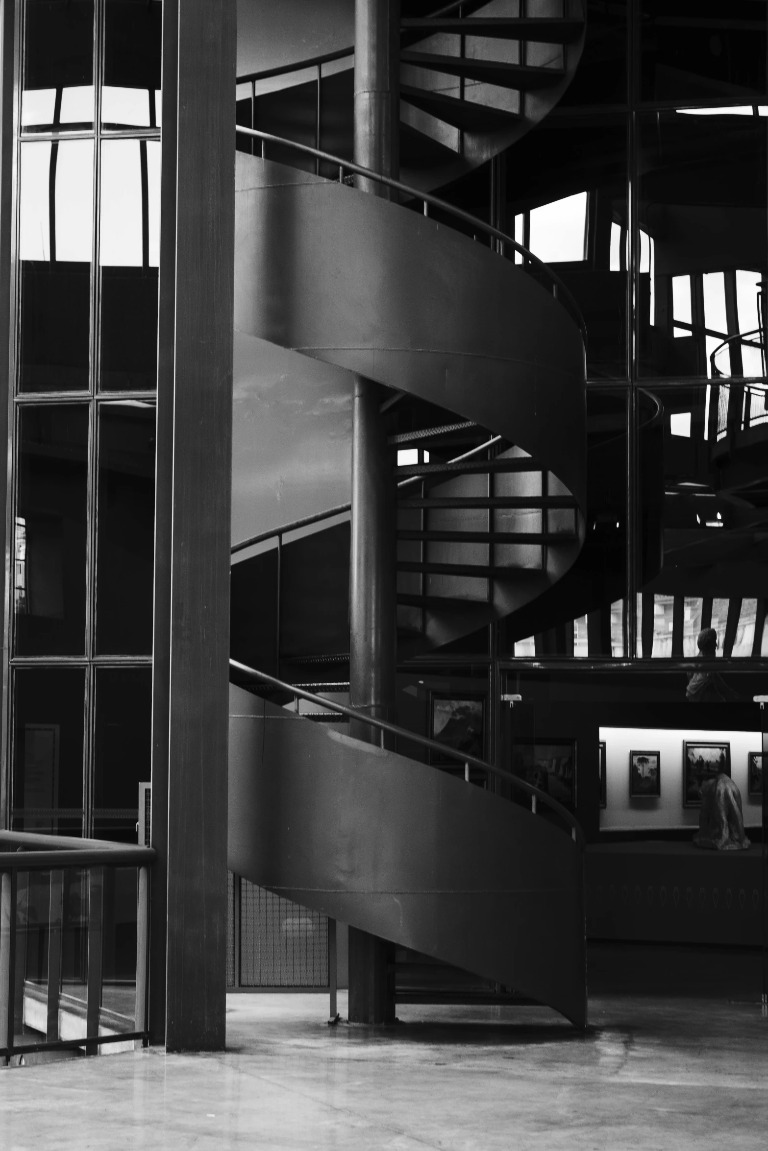 a black and white po of a stair system