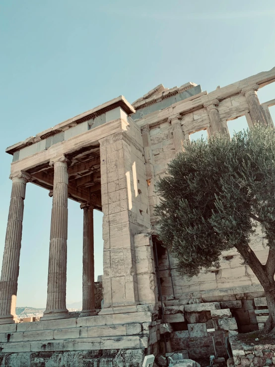 the ruins of the temple in an arid area