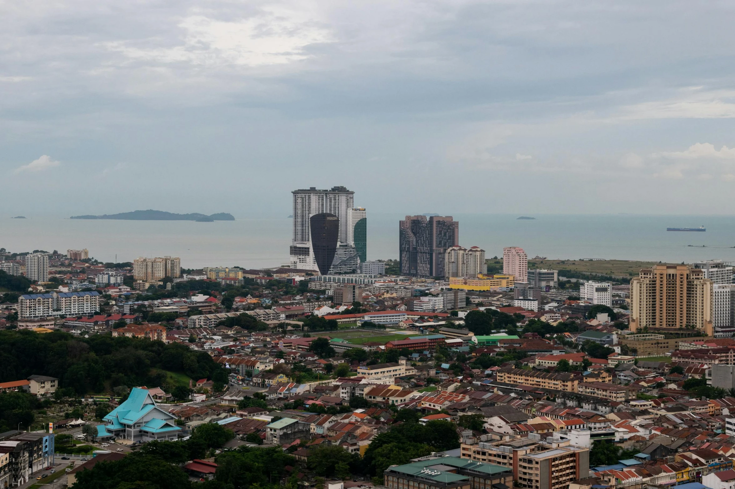 an over head view of a city with very high rise buildings