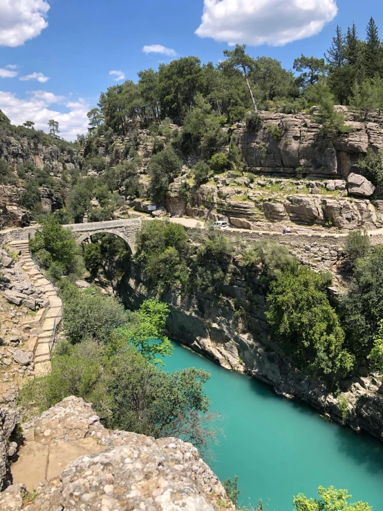 a river flowing between two rocky sides surrounded by trees