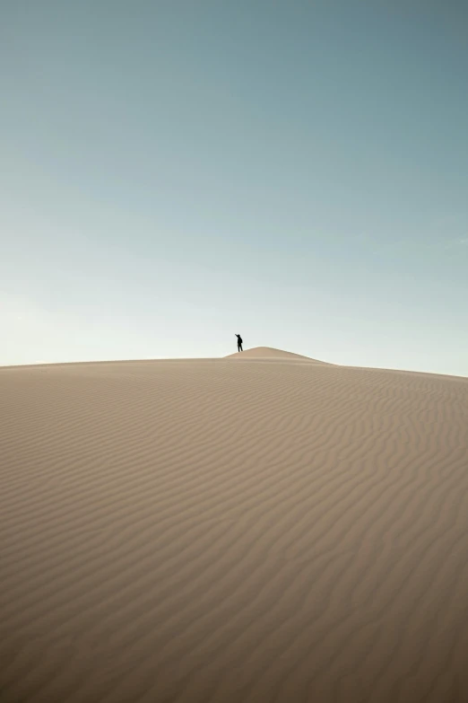 a person stands in the middle of a desert