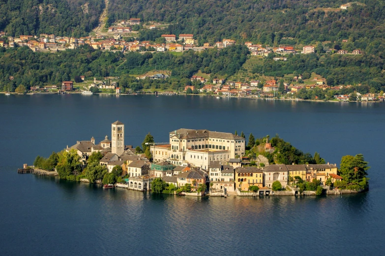 an island made of stone with a castle and trees