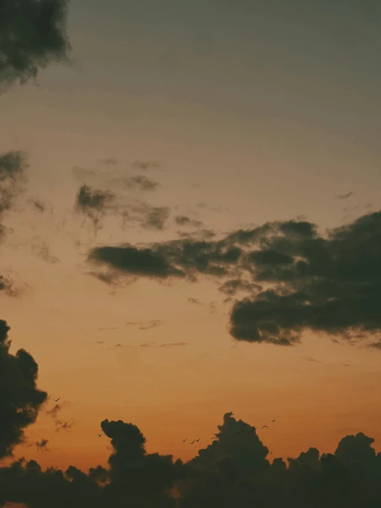 an airplane flying in the air during sunset