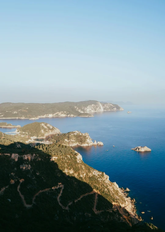 a wide s of the sea with several small islands