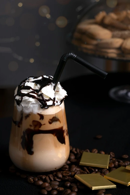 a  chocolate iced drink with whipped cream