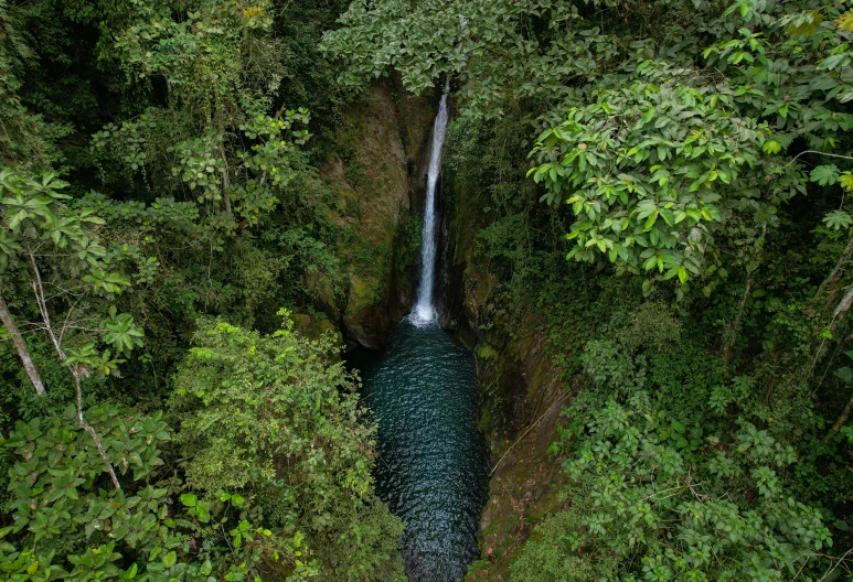 the top view of an aerial po of a waterfall