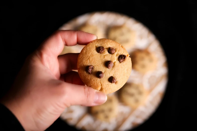 the cookie with chocolate chips has been placed on the plate